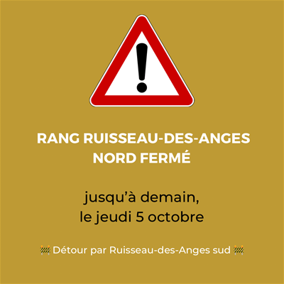 Rang Ruisseau-des-Anges nord fermé 